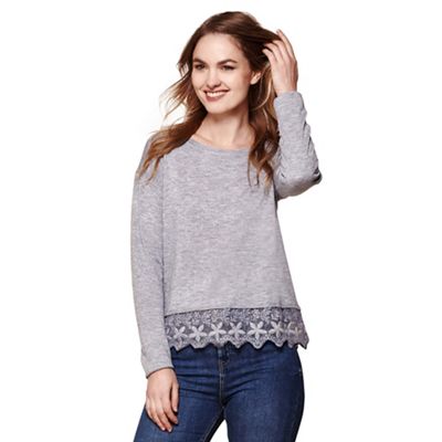 Grey lace trim knit jumper